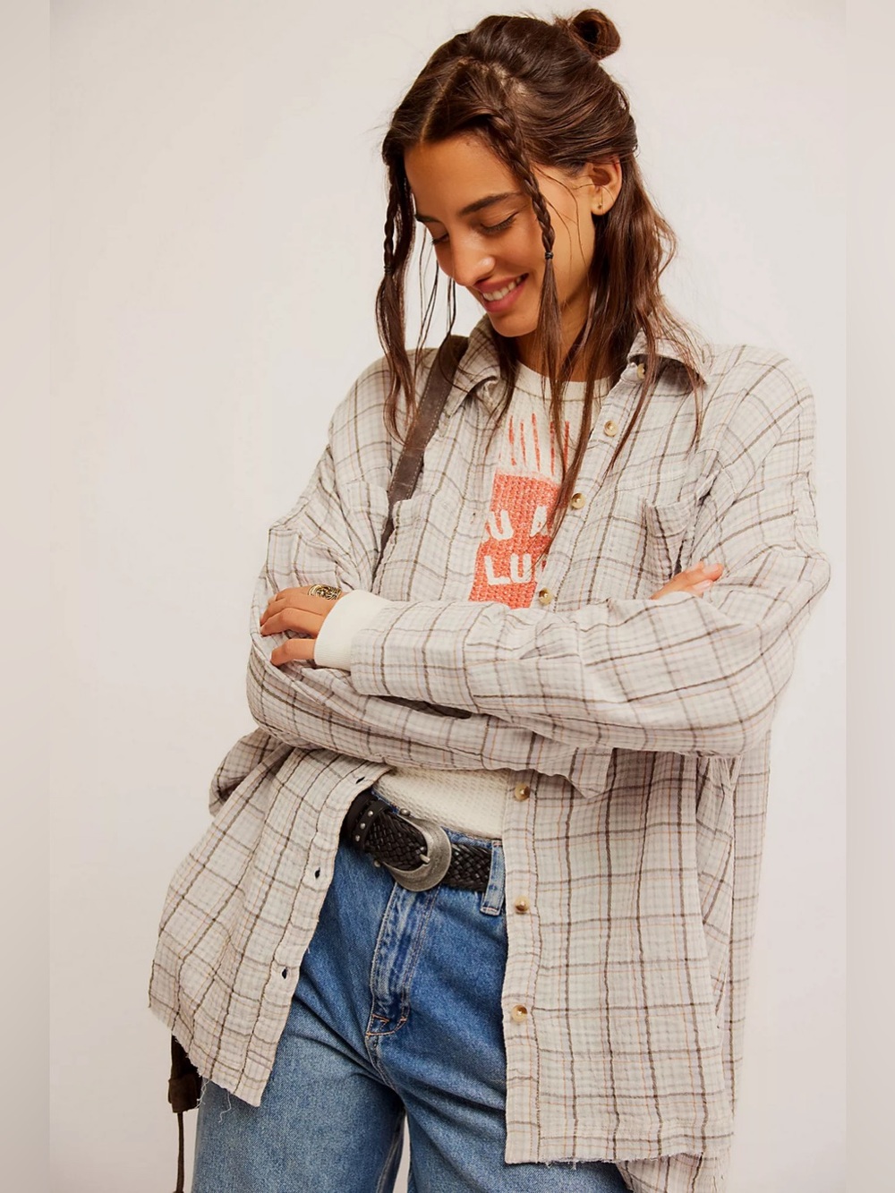 Free People Cardiff Plaid Top size M - Picture 3 of 13